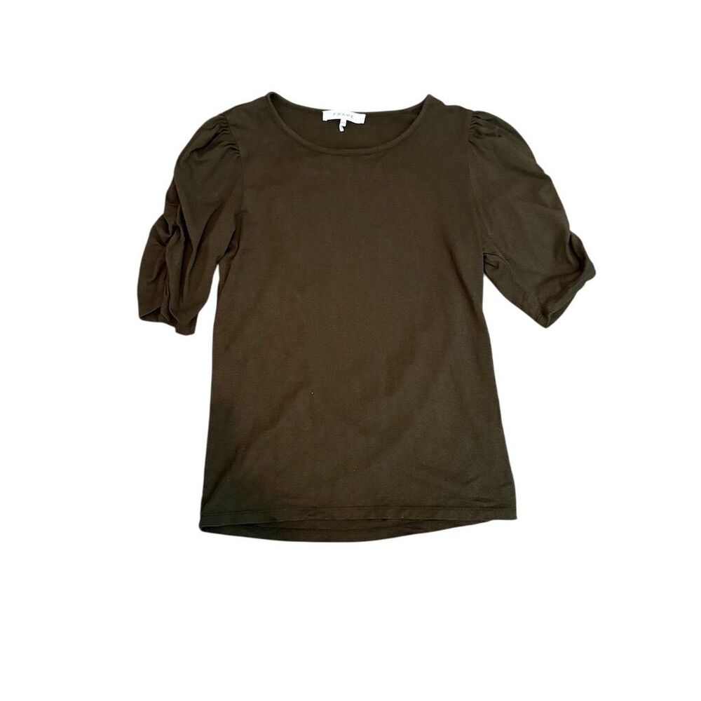 FRAME Puff Sleeve T-Shirt M Green | Cotton Spring Top Coastal Cowgirl